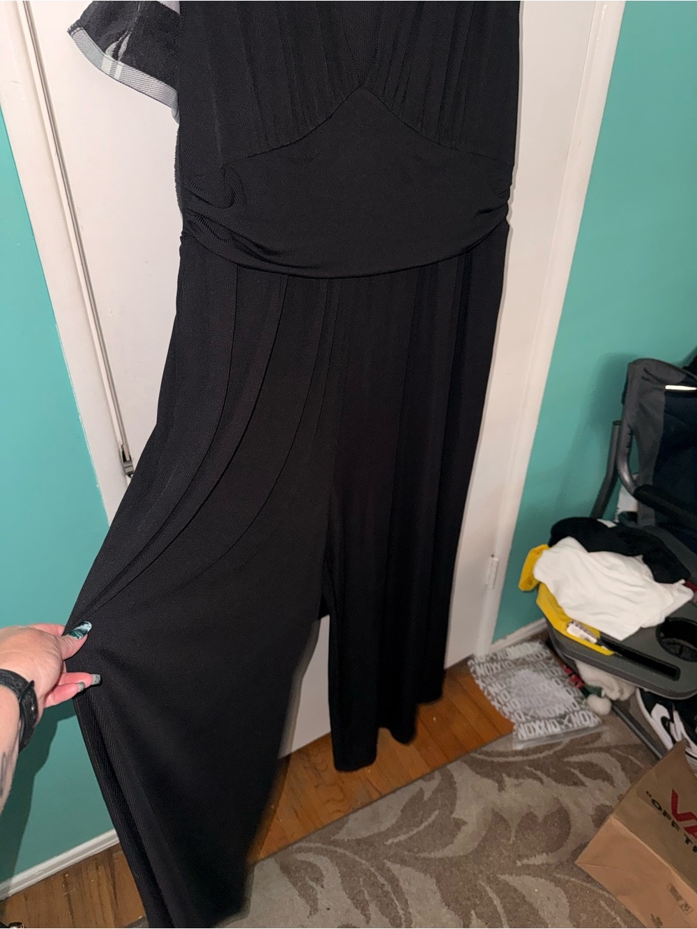 Cider Black Wide‑Leg Jumpsuit with Flowing Panels